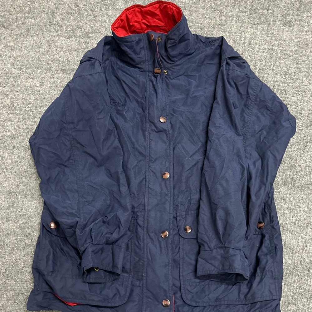 Columbia Jacket Womens Size M Navy Blue Vintage Full Zip Parka Red Lining Coat